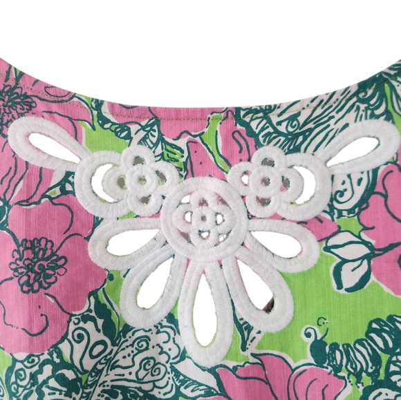 Lilly Pulitzer Retro Butterfly Shift Dress Pink + Green Lace Trim Sleeveless 8 - Picture 5 of 15